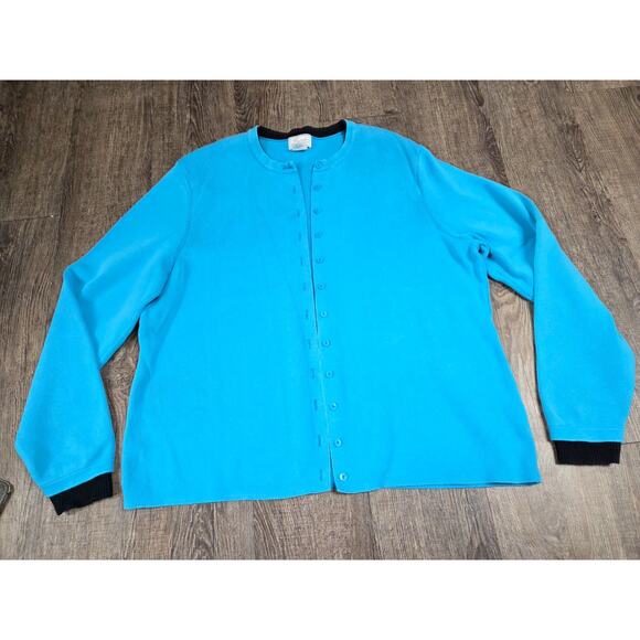 Foxcroft Sweaters - Foxcroft Bright Blue Black Thin Cardigan Sweater Button Front Size XL